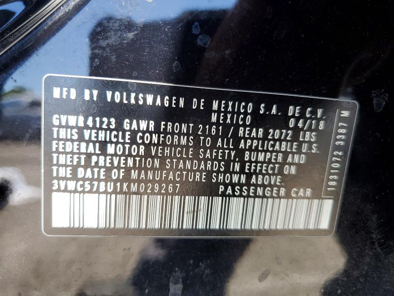 2019 Volkswagen Jetta მანქანა იყიდება აუქციონზე, vin: 3VWC57BU1KM029267, აუქციონის ნომერი: 65161596