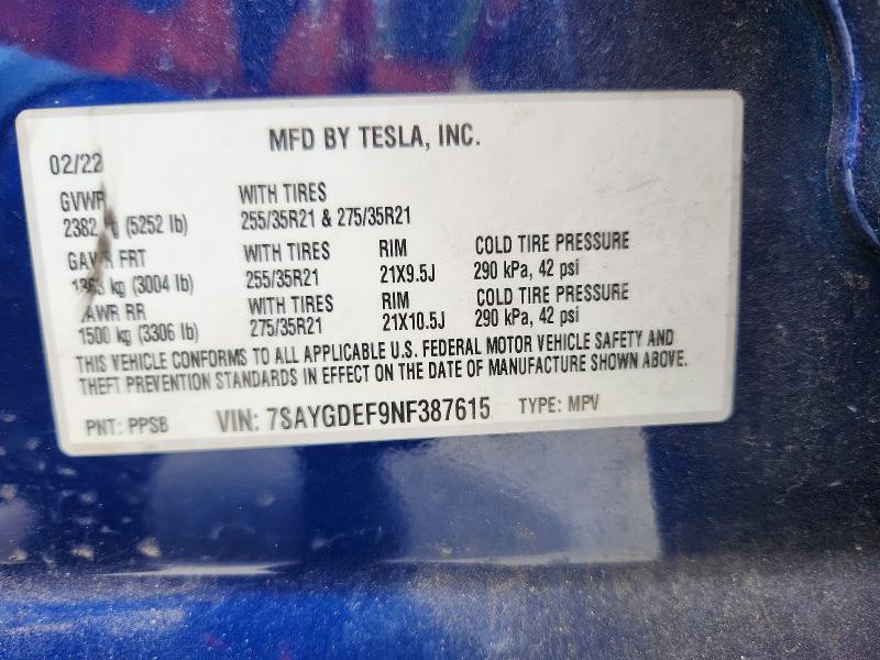 Продажа на аукционе авто 2022 Tesla Model Y, vin: 7SAYGDEF9NF387615, номер лота: 63446266