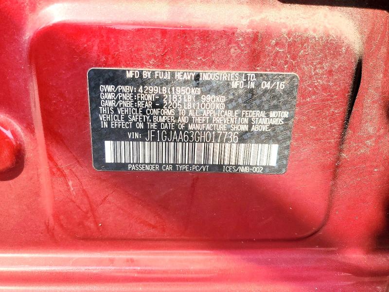 Продаж на аукціоні авто 2016 Subaru Impreza, vin: JF1GJAA63GH017736, номер лоту: 65112976