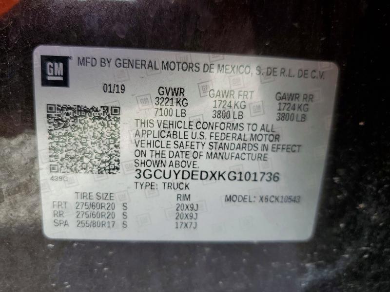 66308546 :رقم المزاد ، 3GCUYDEDXKG101736 vin ، 2019 Chevrolet Silverado مزاد بيع