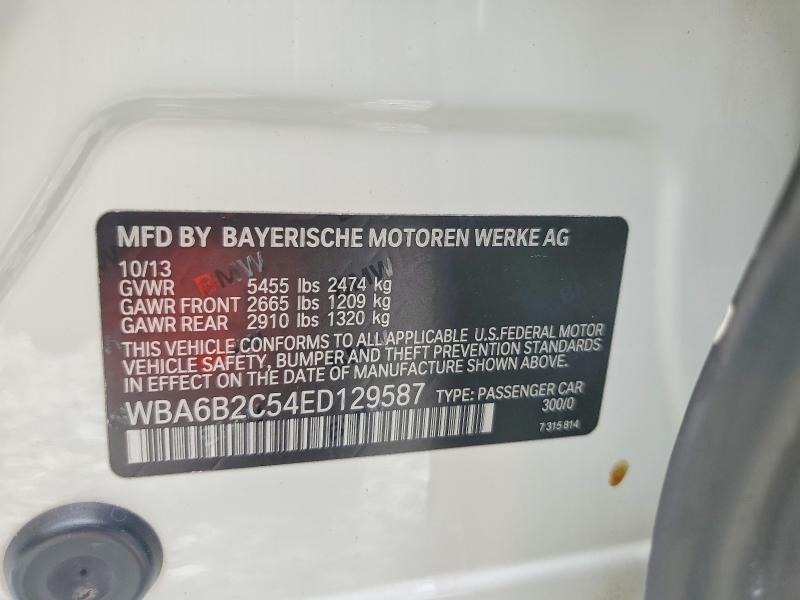 Aukcja sprzedaży 2014 Bmw 650, vin: WBA6B2C54ED129587, numer aukcji: 63620506