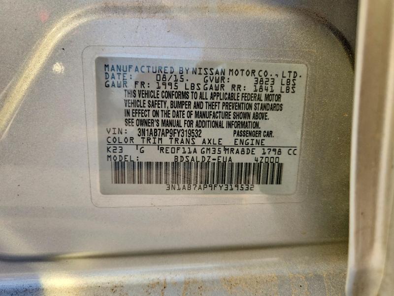Aukcja sprzedaży 2015 Nissan Sentra, vin: 3N1AB7AP9FY319532, numer aukcji: 66192466