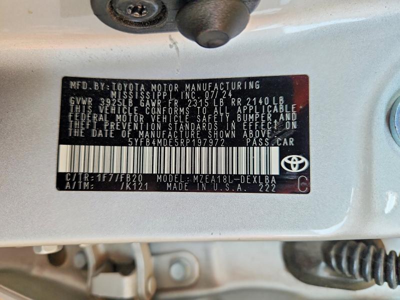 2024 Toyota Corolla მანქანა იყიდება აუქციონზე, vin: 5YFB4MDE5RP197972, აუქციონის ნომერი: 64727456