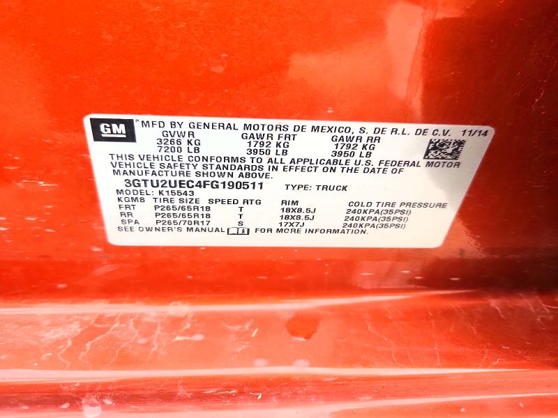 Aukcja sprzedaży 2015 Gmc Sierra, vin: 3GTU2UEC4FG190511, numer aukcji: 64061286