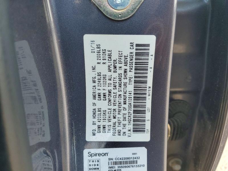 63686426 :رقم المزاد ، 1HGCR2F35GA109141 vin ، 2016 Honda Accord مزاد بيع