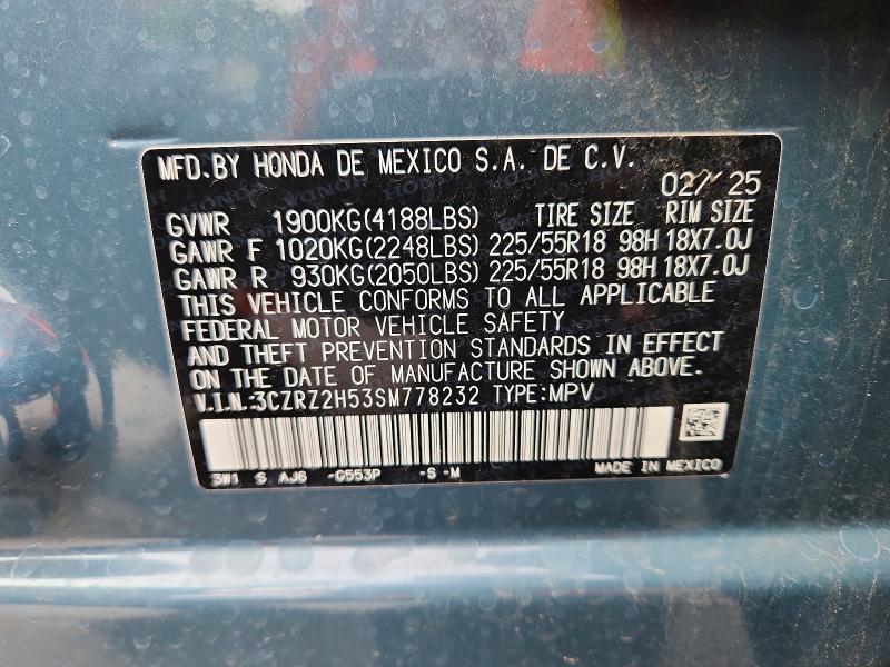 63494416 :رقم المزاد ، 3CZRZ2H53SM778232 vin ، 2025 Honda Hr-v مزاد بيع