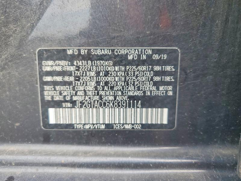 2019 Subaru Crosstrek მანქანა იყიდება აუქციონზე, vin: JF2GTACC6K8391114, აუქციონის ნომერი: 67136056