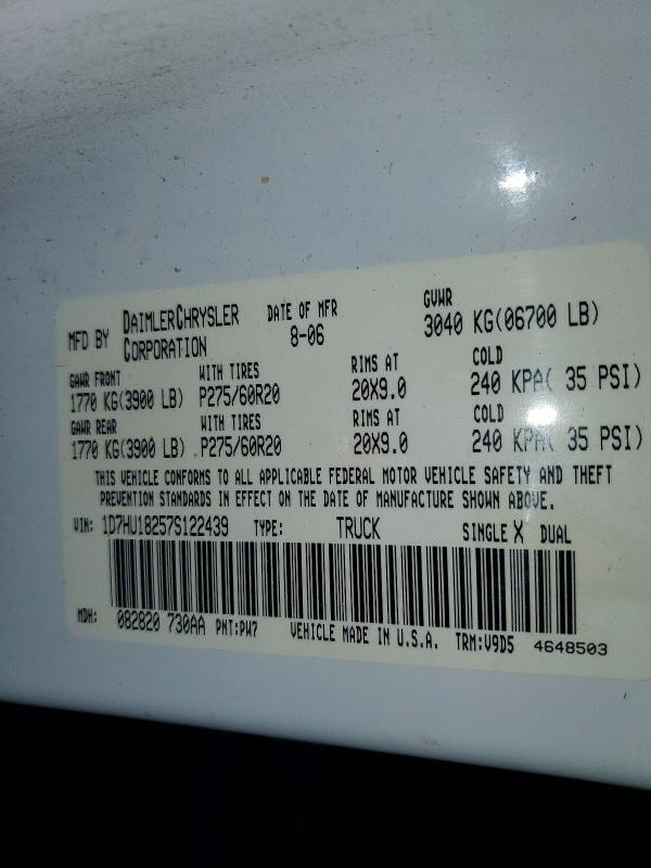 Aukcja sprzedaży 2007 Dodge Ram 1500, vin: 1D7HU18257S122439, numer aukcji: 66617386