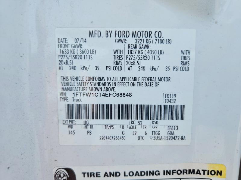 Продаж на аукціоні авто 2014 Ford F150, vin: 1FTFW1CT4EFC68848, номер лоту: 66838906