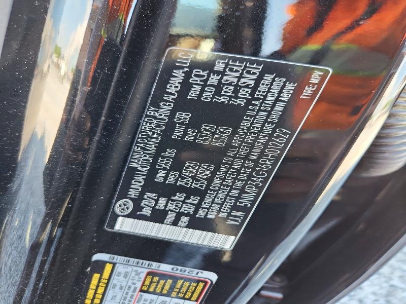 63569646 :رقم المزاد ، 5NMP34G16RH012629 vin ، 2024 Hyundai Santa Fe مزاد بيع