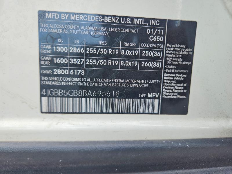 Продажа на аукционе авто 2011 Mercedes-benz Ml, vin: 4JGBB5GB8BA695618, номер лота: 65723156