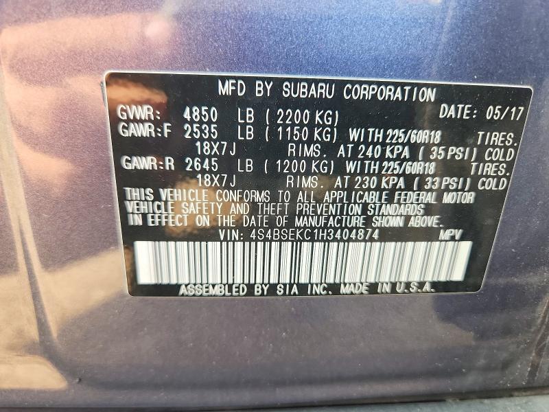 2017 Subaru Outback მანქანა იყიდება აუქციონზე, vin: 4S4BSEKC1H3404874, აუქციონის ნომერი: 64126546