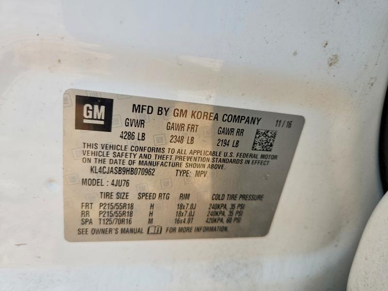 Продаж на аукціоні авто 2017 Buick Encore, vin: KL4CJASB9HB070962, номер лоту: 65994176