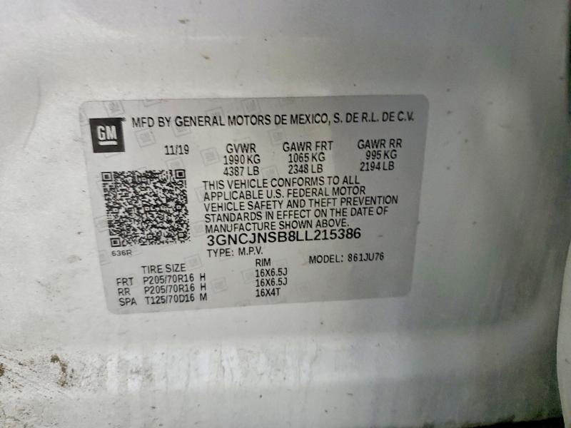 Продаж на аукціоні авто 2020 Chevrolet Trax, vin: 3GNCJNSB8LL215386, номер лоту: 64901466