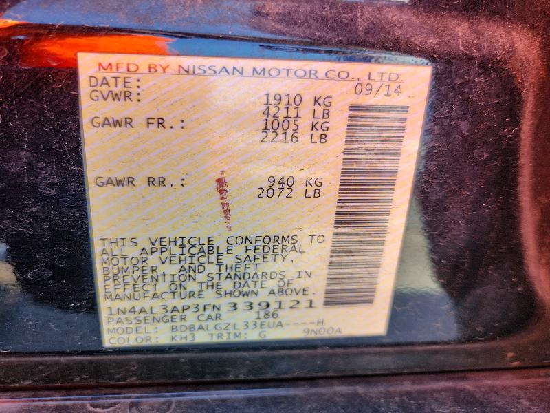 Продажа на аукционе авто 2015 Nissan Altima, vin: 1N4AL3AP3FN339121, номер лота: 67312606