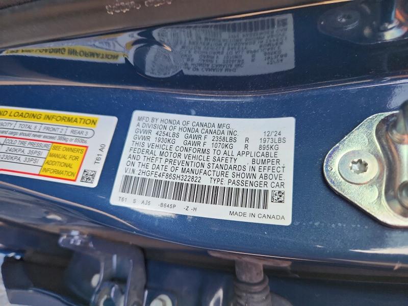 Продажа на аукционе авто 2025 Honda Civic, vin: 2HGFE4F86SH322822, номер лота: 66131256