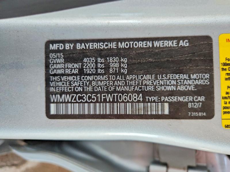 Продаж на аукціоні авто 2015 Mini Cooper, vin: WMWZC3C51FWT06084, номер лоту: 67130156