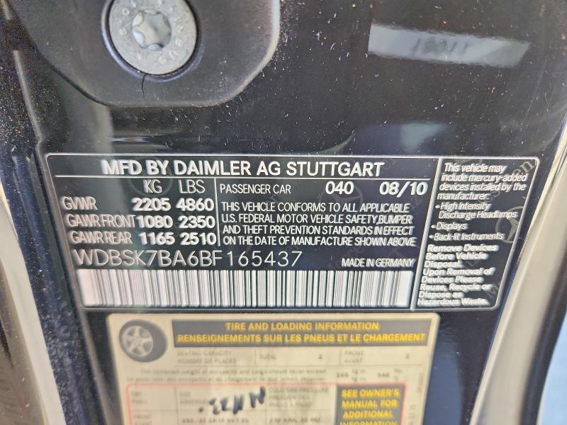 65731356 :رقم المزاد ، WDBSK7BA6BF165437 vin ، 2011 Mercedes-benz Sl مزاد بيع