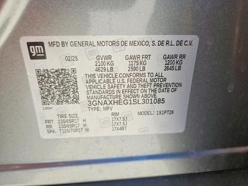 65658416 :رقم المزاد ، 3GNAXHEG1SL301085 vin ، 2025 Chevrolet Equinox مزاد بيع
