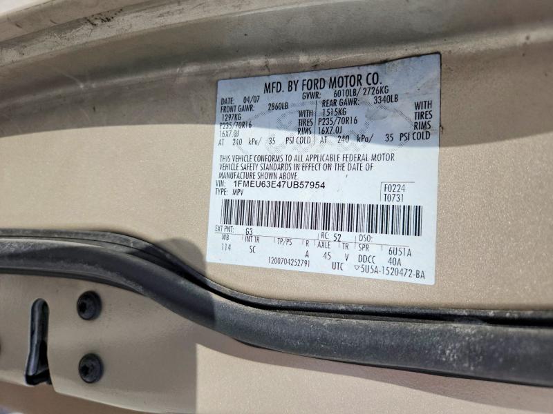 2007 Ford Explorer მანქანა იყიდება აუქციონზე, vin: 1FMEU63E47UB57954, აუქციონის ნომერი: 64448486