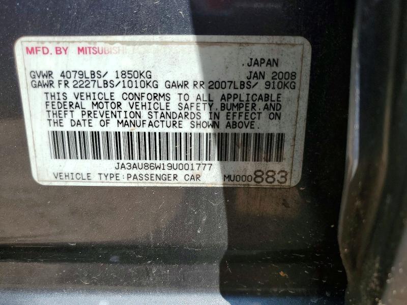 Aukcja sprzedaży 2009 Mitsubishi Lancer, vin: JA3AU86W19U001777, numer aukcji: 66916246