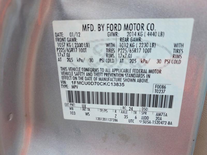 Продажа на аукционе авто 2012 Ford Escape, vin: 1FMCU0D70CKC13835, номер лота: 63287616