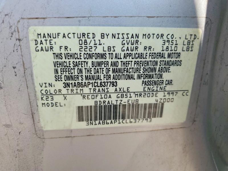 63440876 :رقم المزاد ، 3N1AB6AP1CL637793 vin ، 2012 Nissan Sentra مزاد بيع
