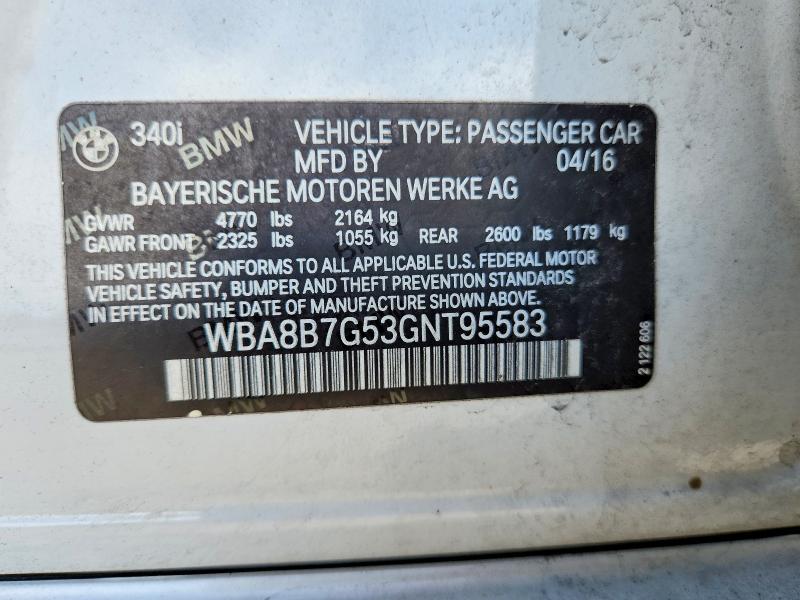 Aukcja sprzedaży 2016 Bmw 340, vin: WBA8B7G53GNT95583, numer aukcji: 66919926
