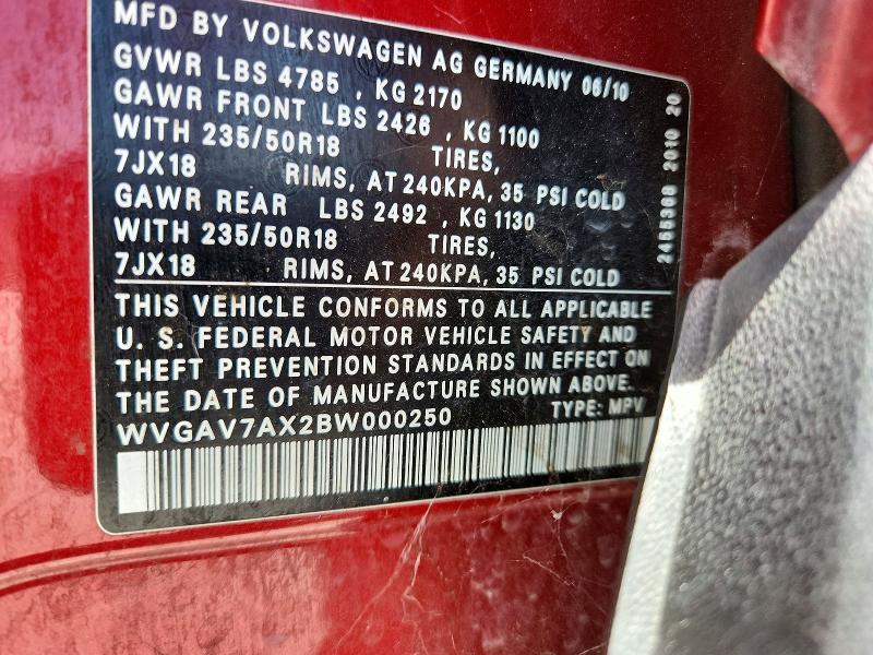 Продажа на аукционе авто 2011 Volkswagen Tiguan, vin: WVGAV7AX2BW000250, номер лота: 64323776