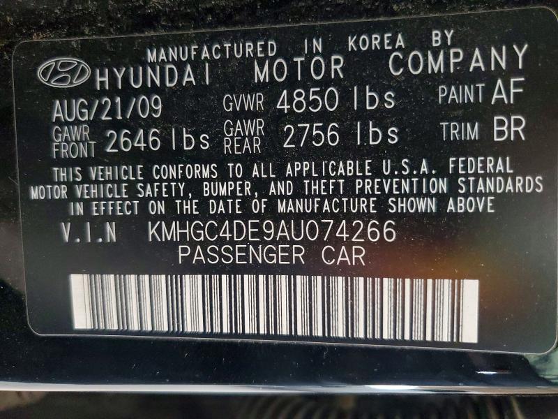 Aukcja sprzedaży 2010 Hyundai Genesis, vin: KMHGC4DE9AU074266, numer aukcji: 63757876