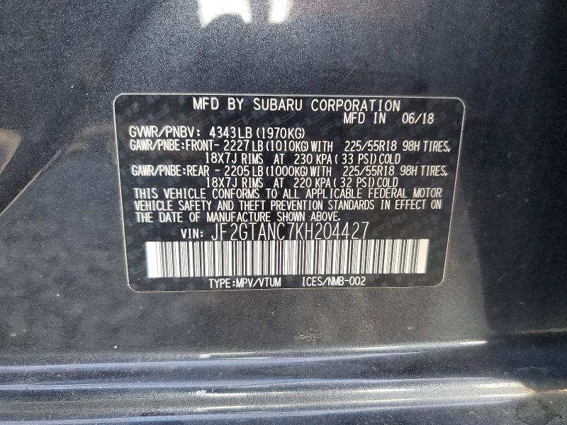 Aukcja sprzedaży 2019 Subaru Crosstrek, vin: JF2GTANC7KH204427, numer aukcji: 65579866