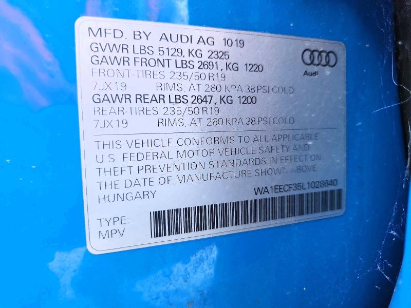 Продаж на аукціоні авто 2020 Audi Q3, vin: WA1EECF35L1028640, номер лоту: 66655206