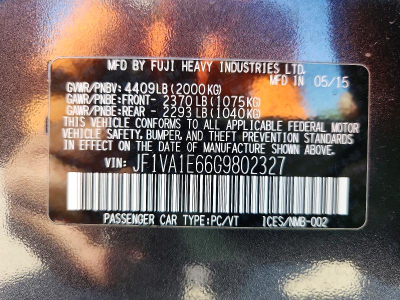 Aukcja sprzedaży 2016 Subaru Wrx, vin: JF1VA1E66G9802327, numer aukcji: 66082256