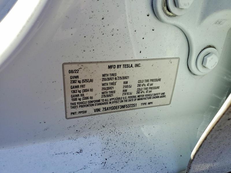 64040836 :رقم المزاد ، 7SAYGDEF3NF537251 vin ، 2022 Tesla Model Y مزاد بيع
