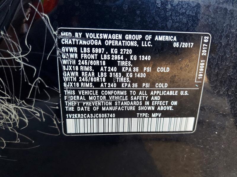 66824726 :رقم المزاد ، 1V2KR2CA3JC505740 vin ، 2018 Volkswagen Atlas مزاد بيع