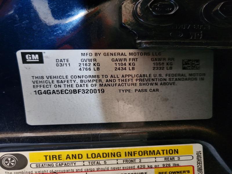 65226286 :رقم المزاد ، 1G4GA5EC9BF320019 vin ، 2011 Buick Lacrosse مزاد بيع