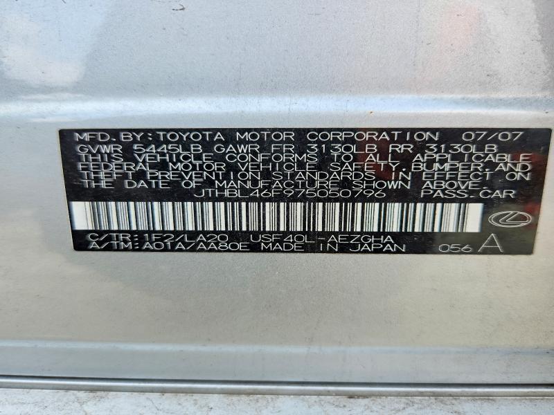 Aukcja sprzedaży 2007 Lexus Ls, vin: JTHBL46F975050796, numer aukcji: 67031136