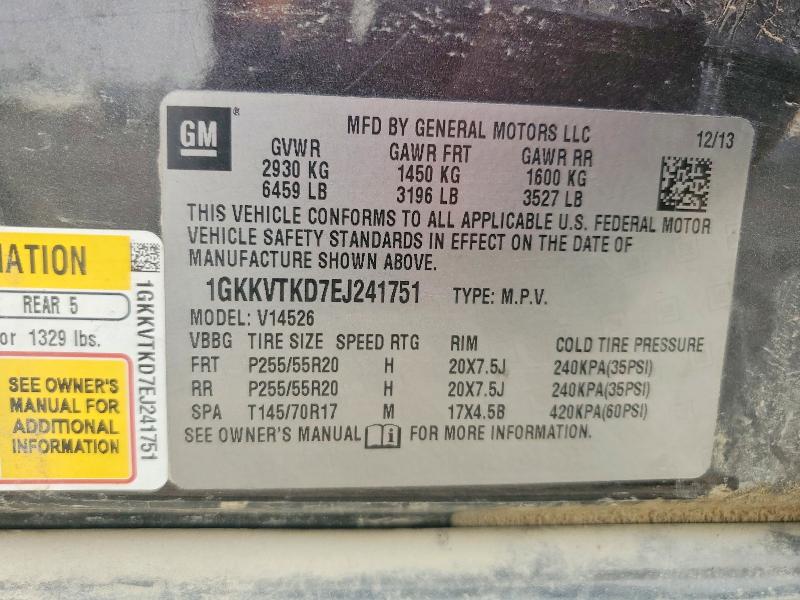 63835946 :رقم المزاد ، 1GKKVTKD7EJ241751 vin ، 2014 Gmc Acadia مزاد بيع
