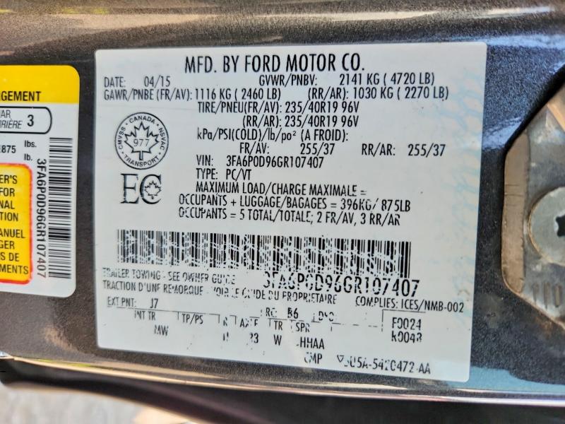Aukcja sprzedaży 2016 Ford Fusion, vin: 3FA6P0D96GR107407, numer aukcji: 64260516