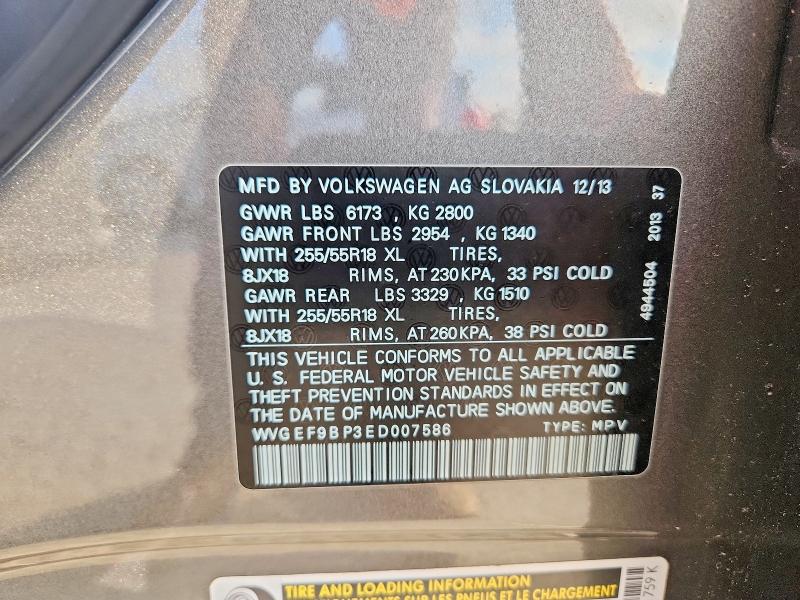 Продажа на аукционе авто 2014 Volkswagen Touareg, vin: WVGEF9BP3ED007586, номер лота: 65473586