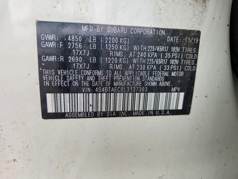 Aukcja sprzedaży 2020 Subaru Outback, vin: 4S4BTAEC0L3137303, numer aukcji: 65280456