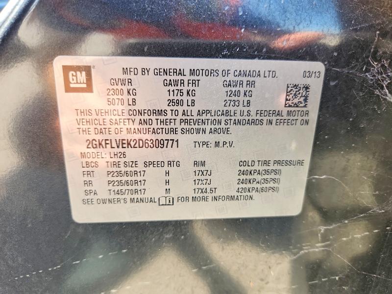 67119756 :رقم المزاد ، 2GKFLVEK2D6309771 vin ، 2013 Gmc Terrain مزاد بيع