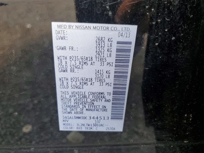 65449796 :رقم المزاد ، 5N1AL0MM3DC344513 vin ، 2013 Infiniti Jx35 مزاد بيع
