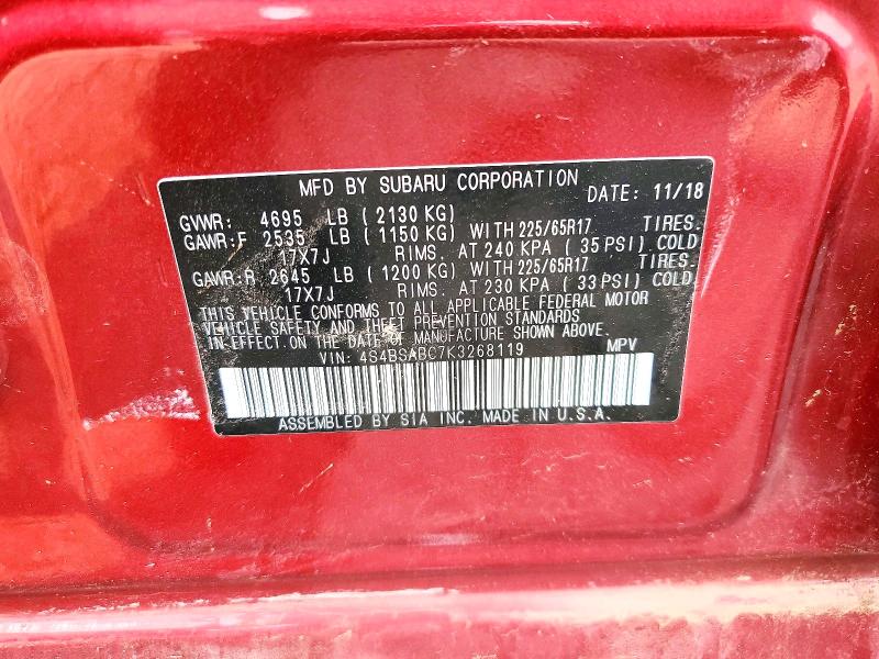 Продаж на аукціоні авто 2019 Subaru Outback, vin: 4S4BSABC7K3268119, номер лоту: 63764706