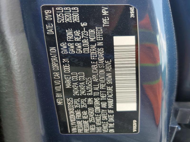 64331906 :رقم المزاد ، LYV102DKXKB331525 vin ، 2019 Volvo Xc60 مزاد بيع