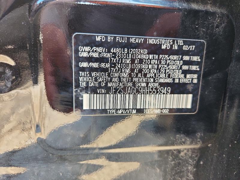 Auction sale of the 2017 Subaru Forester, vin: JF2SJAGC9HH553949, lot number: 64852126