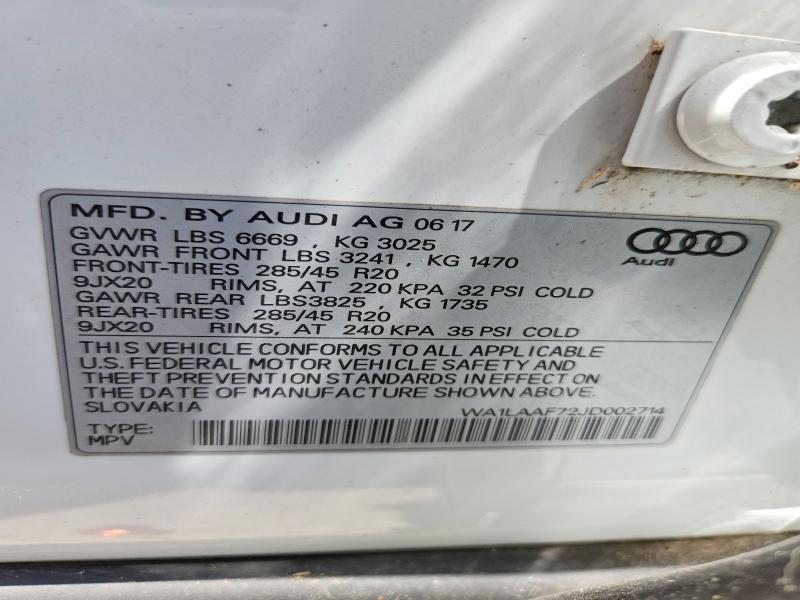 Aukcja sprzedaży 2018 Audi Q7, vin: WA1LAAF72JD002714, numer aukcji: 64190306