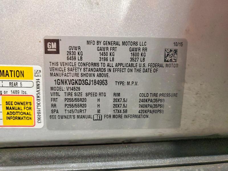 2016 Chevrolet Traverse მანქანა იყიდება აუქციონზე, vin: 1GNKVGKD3GJ184963, აუქციონის ნომერი: 65411916