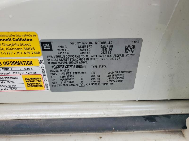 66311656 :رقم المزاد ، 1GKKRTKD2DJ158599 vin ، 2013 Gmc Acadia مزاد بيع