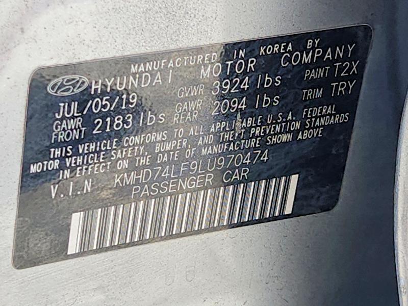 66049186 :رقم المزاد ، KMHD74LF9LU970474 vin ، 2020 Hyundai Elantra مزاد بيع